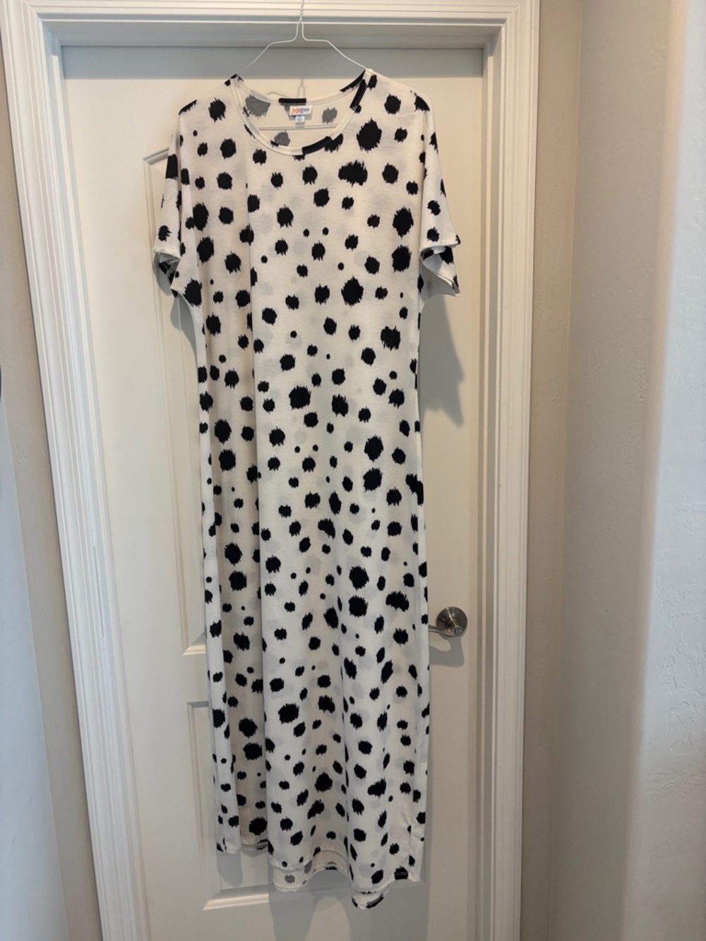 LuLaRoe White Tee Dress with Black Spot Print
